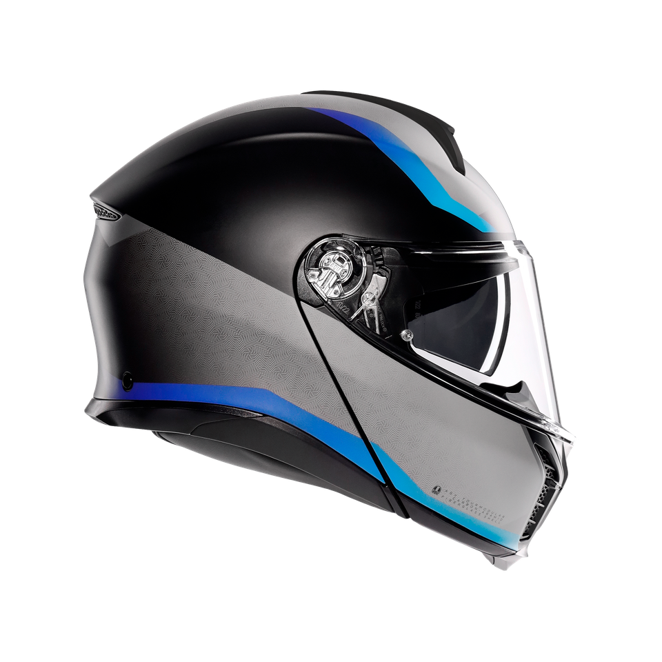 TOURMODULAR STRAY MATT BLACK/GREY/BLUE - MOTORBIKE FLIP UP HELMET E2206