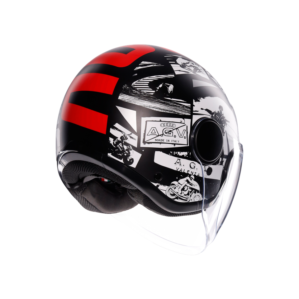 ETERES HISTORY MATT BLACK/WHITE/RED - MOTORBIKE OPEN FACE HELMET E2206