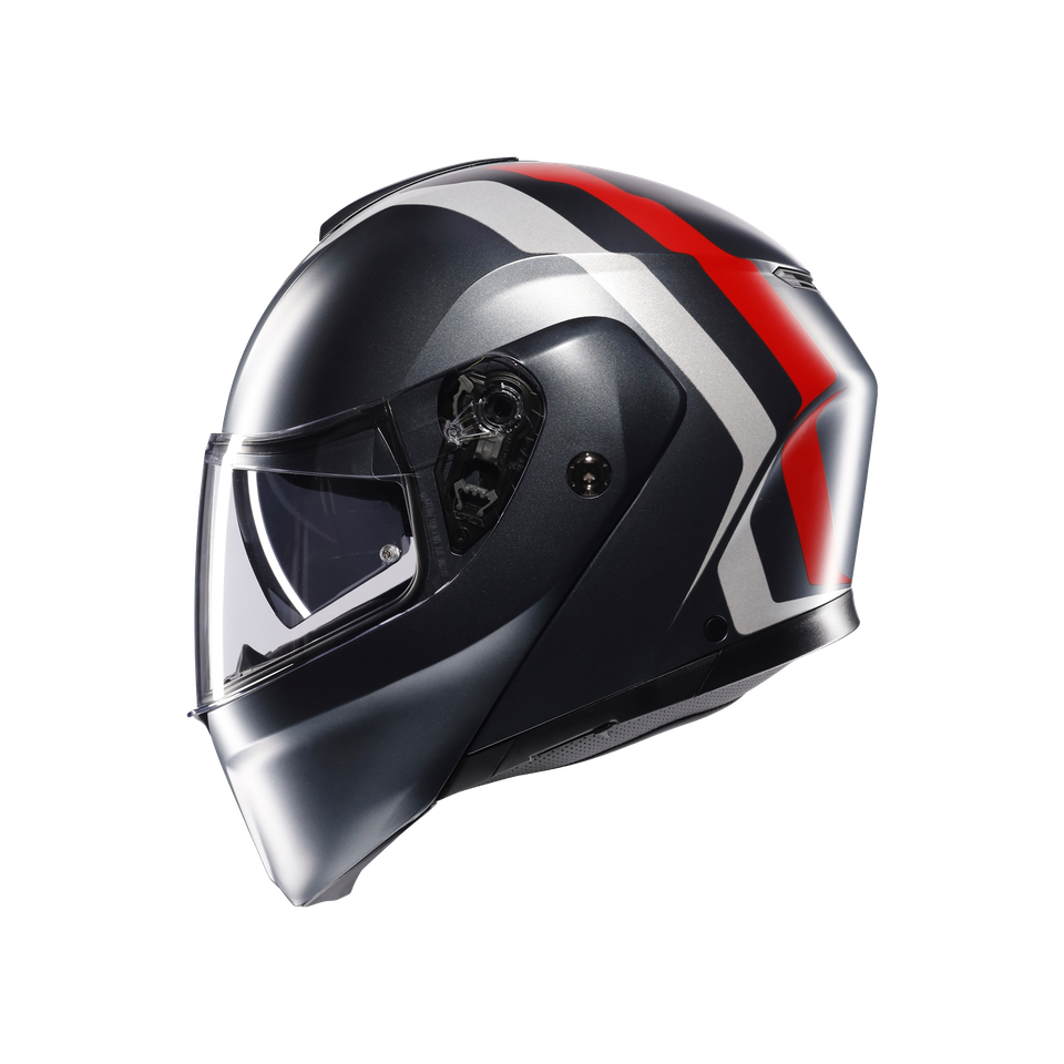 STREETMODULAR RESIA MATT GREY/SILVER/RED - MOTORBIKE FLIP UP HELMET E2206