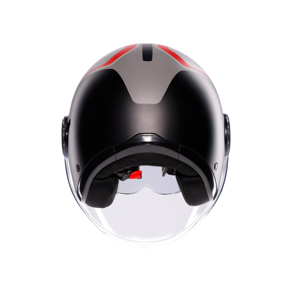 ETERES SCAGLIERI MATT GREY/RED - MOTORBIKE OPEN FACE HELMET E2206