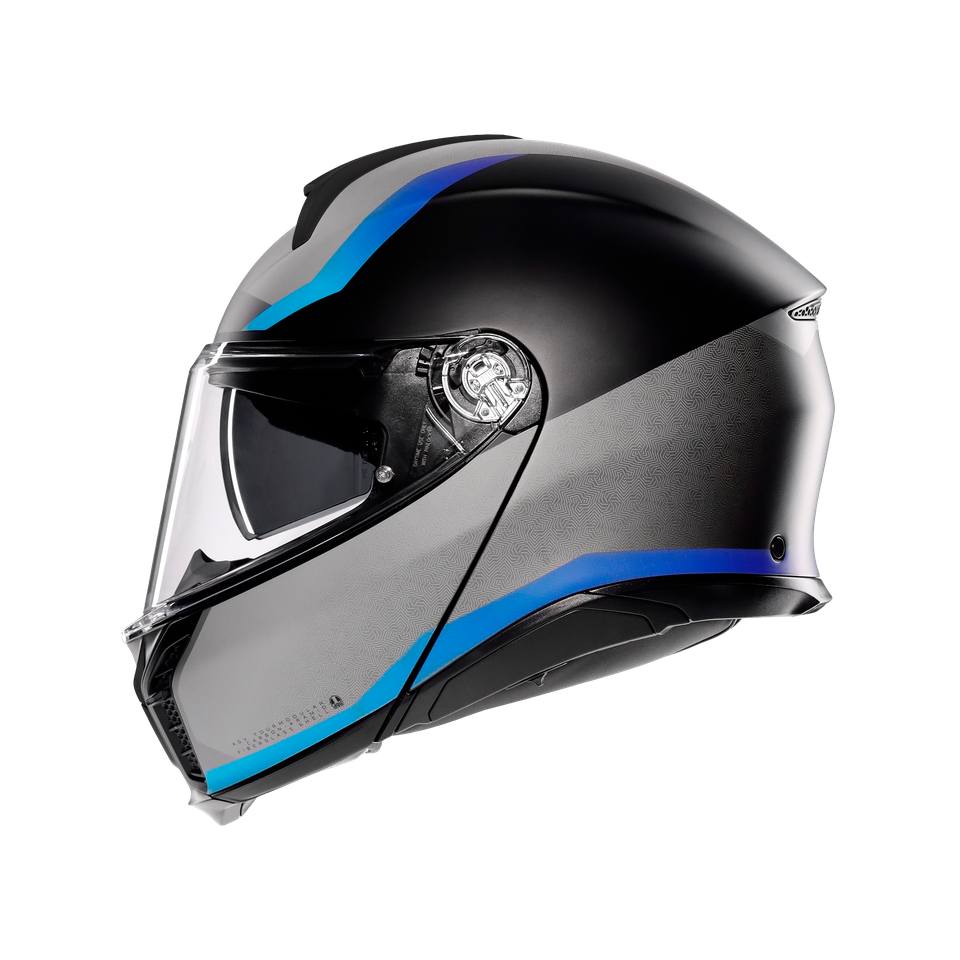 TOURMODULAR STRAY MATT BLACK/GREY/BLUE - MOTORBIKE FLIP UP HELMET E2206