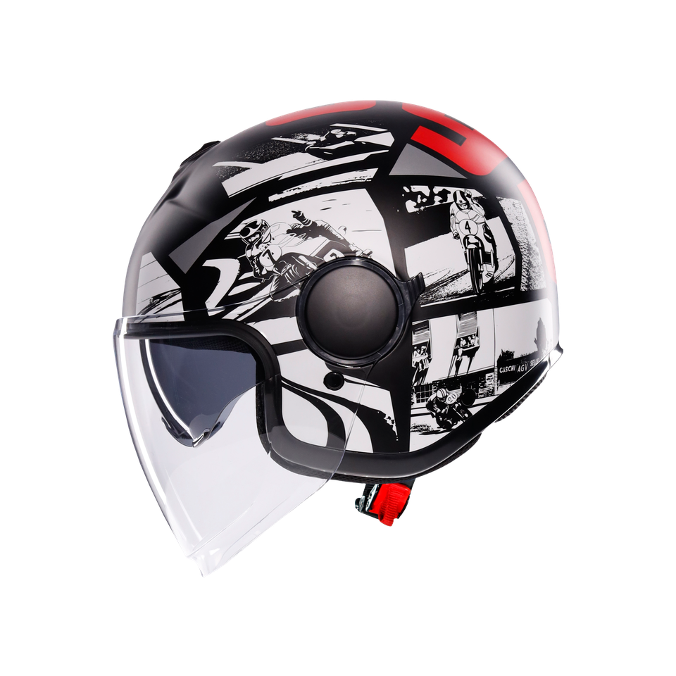 ETERES HISTORY MATT BLACK/WHITE/RED - MOTORBIKE OPEN FACE HELMET E2206