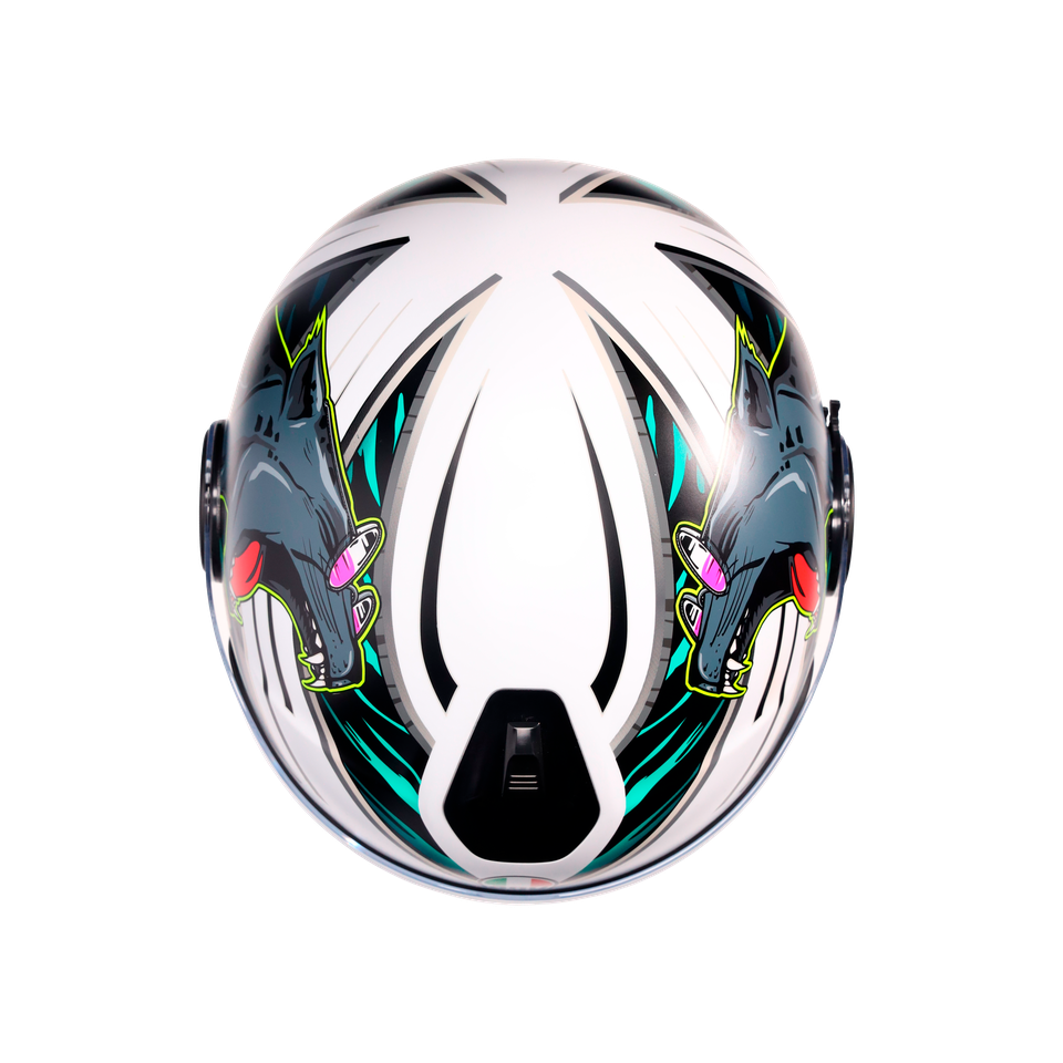 ETERES GHEPARD MATT WHITE/BLACK/GREEN - MOTORBIKE OPEN FACE HELMET E2206