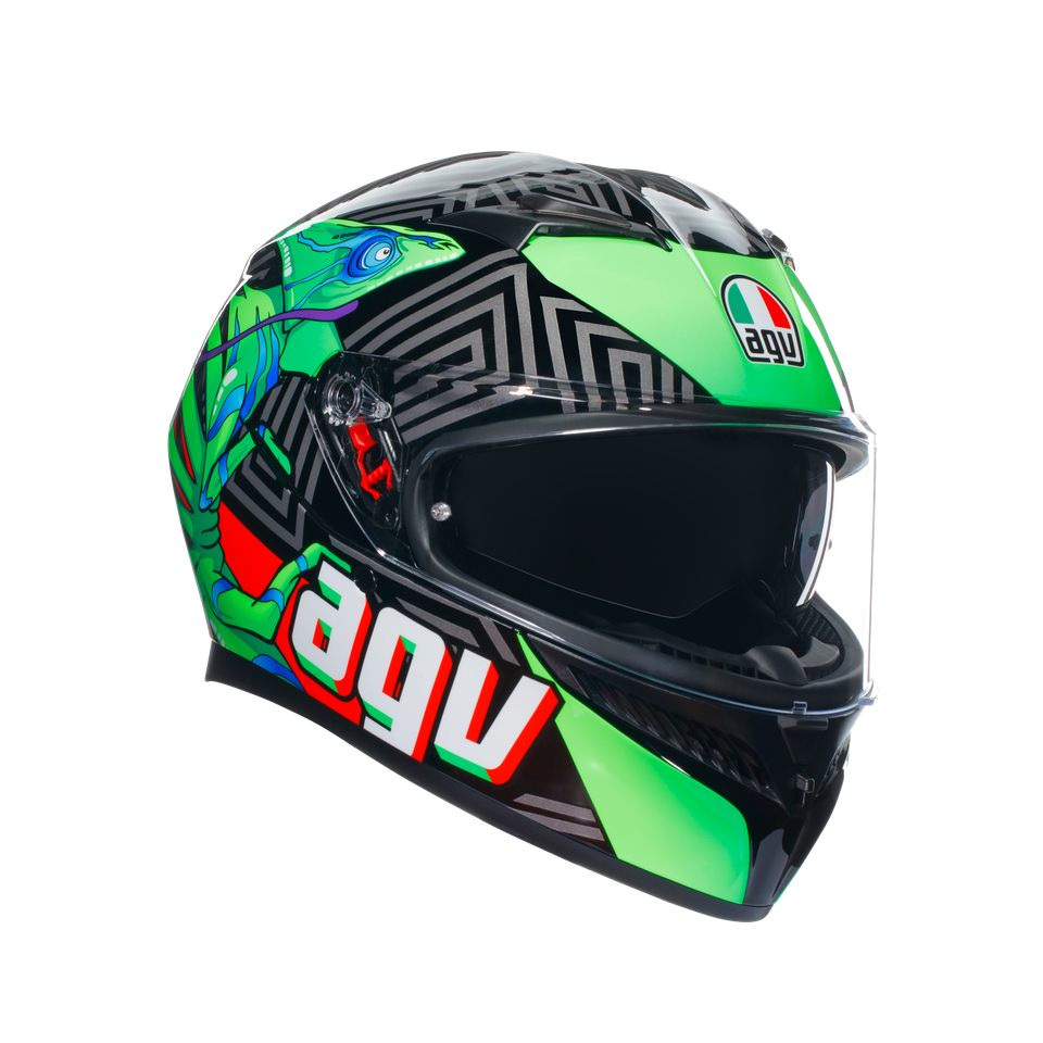 K3 KAMALEON BLACK/RED/GREEN - MOTORBIKE FULL FACE HELMET E2206
