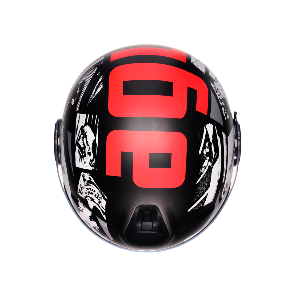 ETERES HISTORY MATT BLACK/WHITE/RED - MOTORBIKE OPEN FACE HELMET E2206