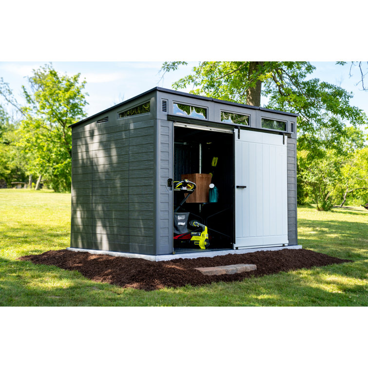 Suncast Modernist 10 ft. 9.5 in. W x 7 ft. 3.5 in. D Barn Door Resin Storage Shed