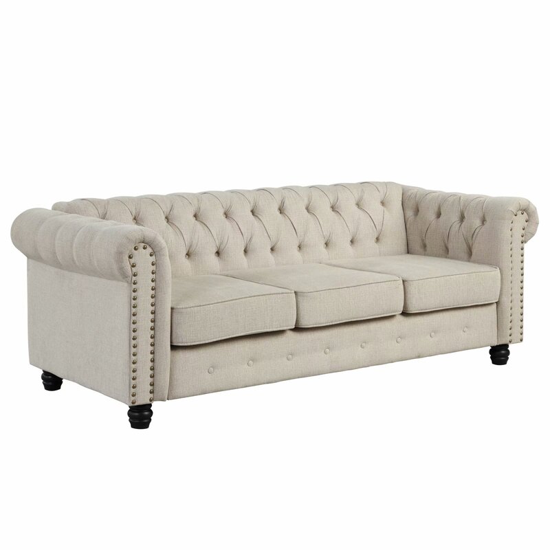Gilles 82” Rolled Arm Chesterfield Sofa