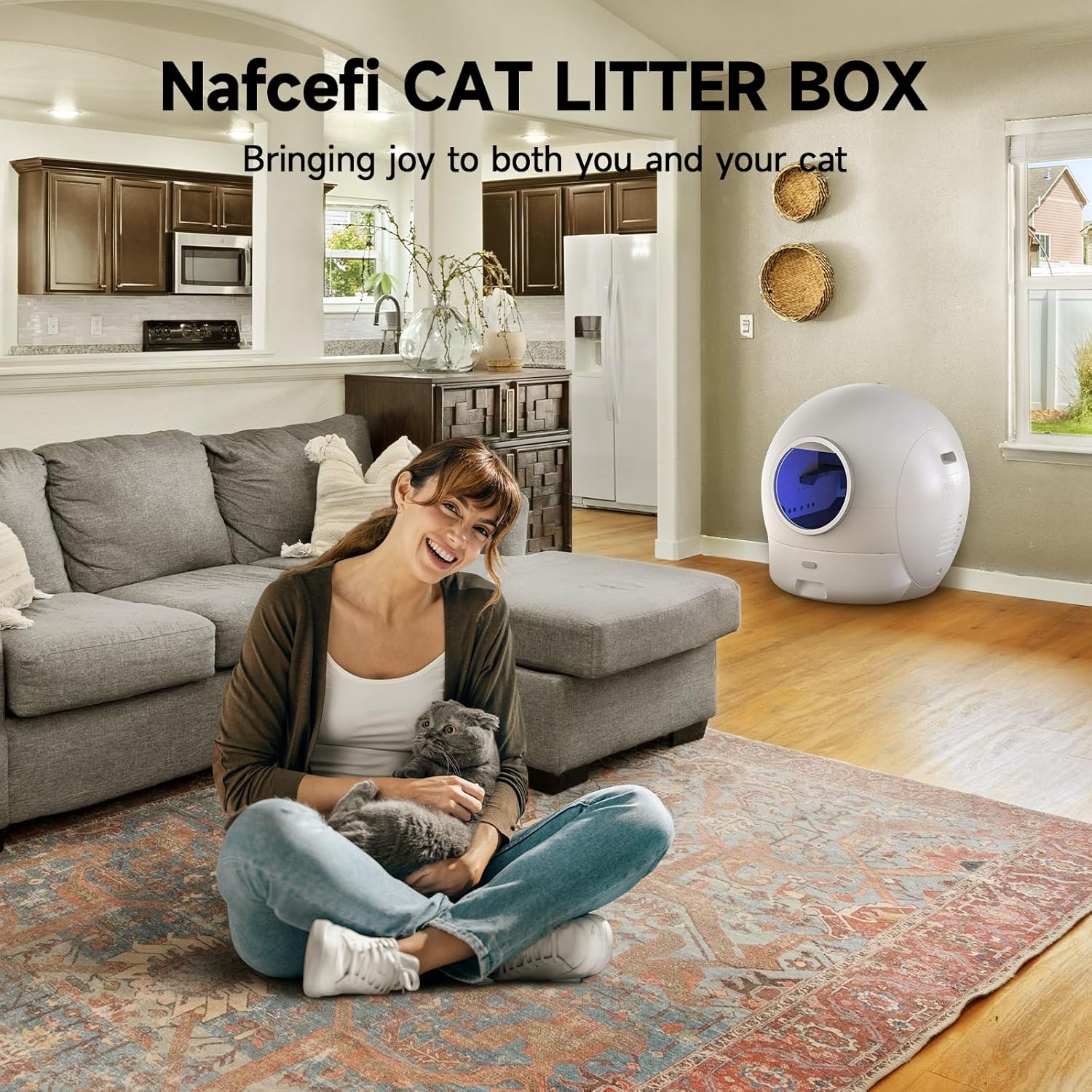 Self Cleaning Litter Box for Cats, Nafcefi Automatic Cat Litter Box Self Cleaning Extra Large, Robot Litter Box Self Cleaning App Control/Odor Removal/Safety Protection Litter Box