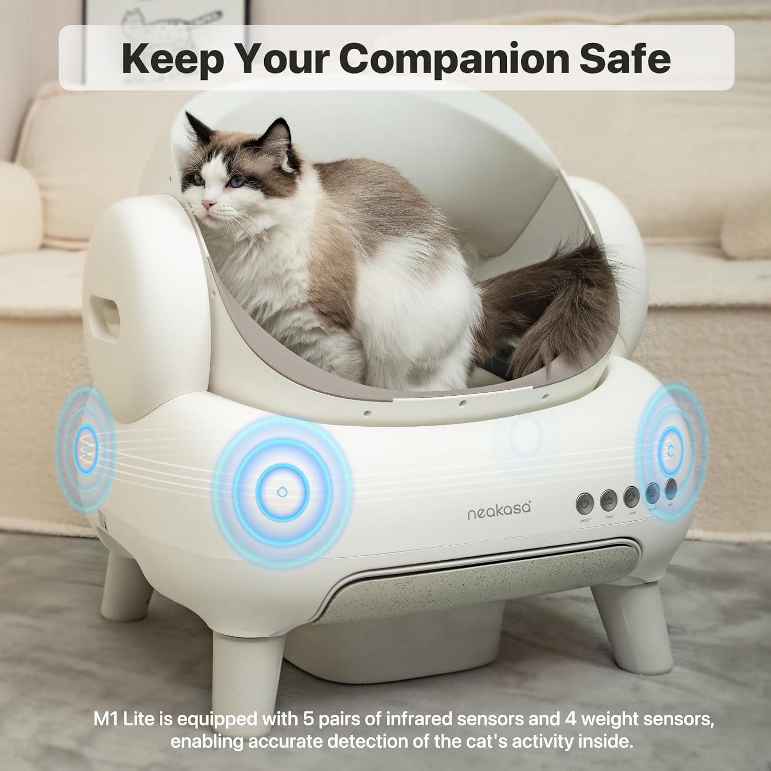 M1 Lite Open-Top Self Cleaning Cat Litter Box, Automatic Cat Litter Box with APP Control, Safety Protection, 1 Roll Waste Bag