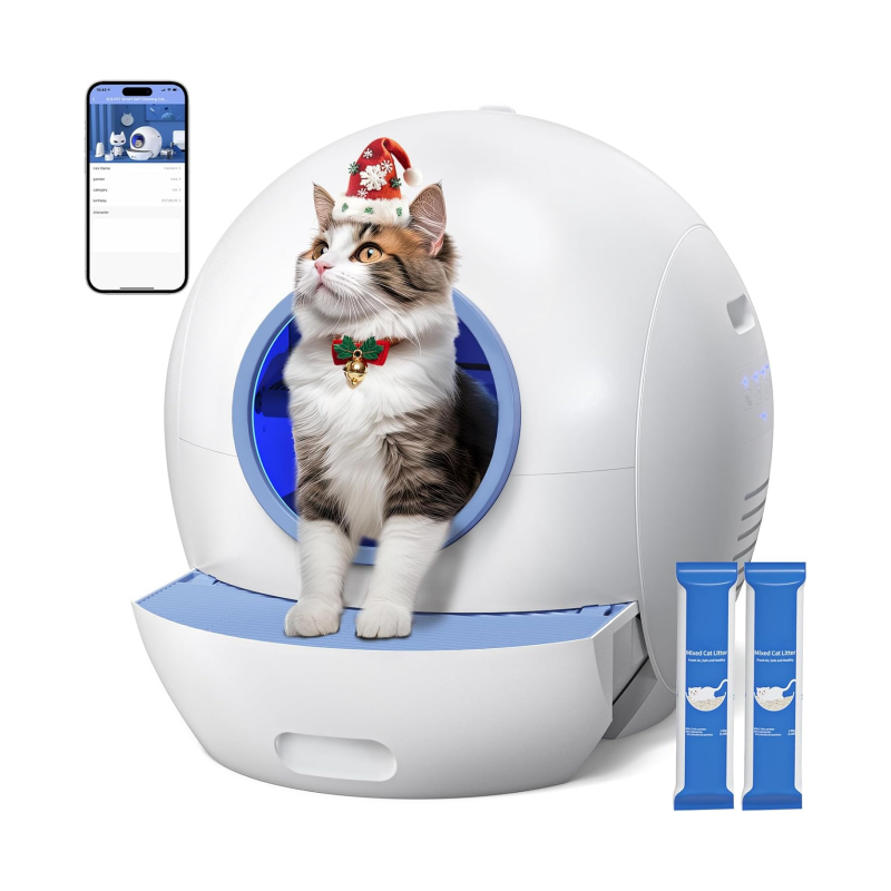 Self Cleaning Litter Box for Cats, Nafcefi Automatic Cat Litter Box Self Cleaning Extra Large, Robot Litter Box Self Cleaning App Control/Odor Removal/Safety Protection Litter Box