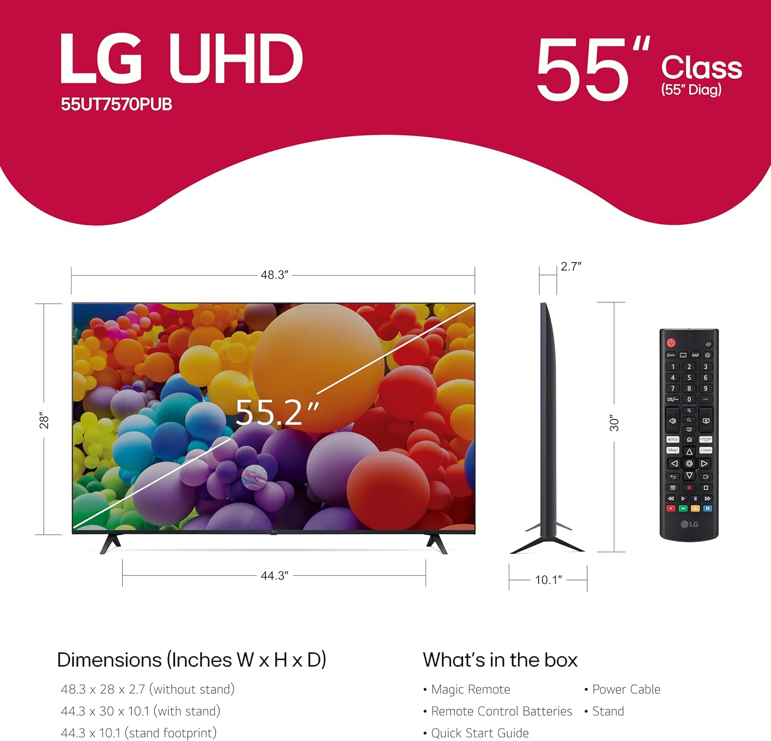 LG 55-Inch Class UT75 Series LED Smart TV 4K Processor Flat Screen AI-Powered with Alexa Built-in