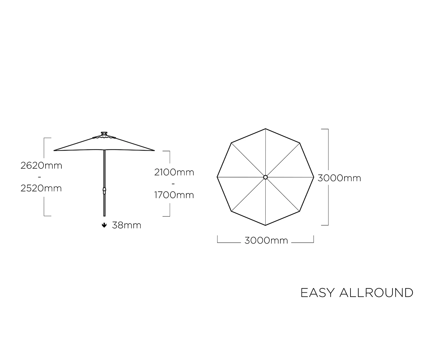 Kettler Easy Allround Sonnenschirm Ø300 cm mit LED-Beleuchtung Silber / Grau